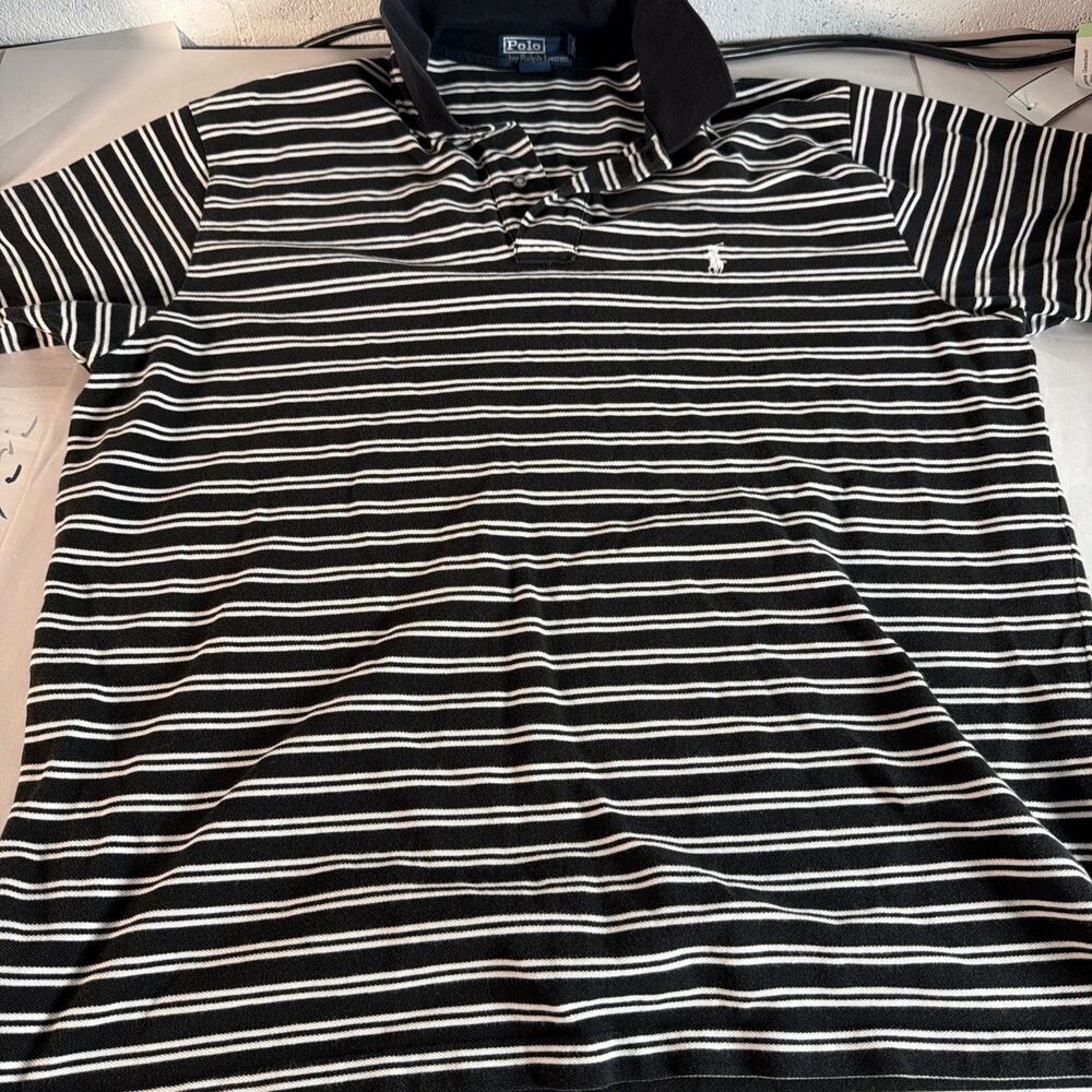 Polo Ralph Lauren White Pony Polo Shirt Men's Size XL Black White Striped